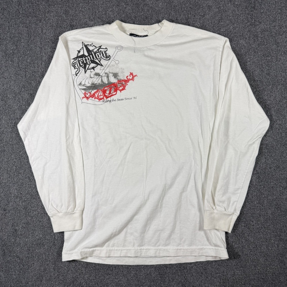 Jetpilot Y2K Graphic Long Sleeve Shirt White Cotton Size Medium Surf Sail Grunge